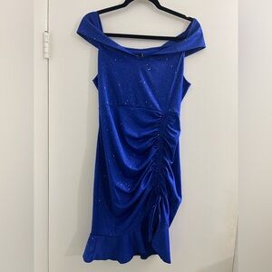 CBR One off Shoulder Blue Dress with Ruched Detail
